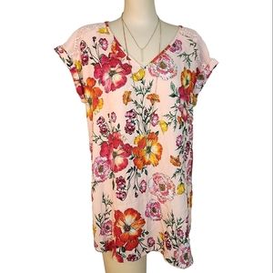 Express Floral blouse with lace and chiffon shoulder details